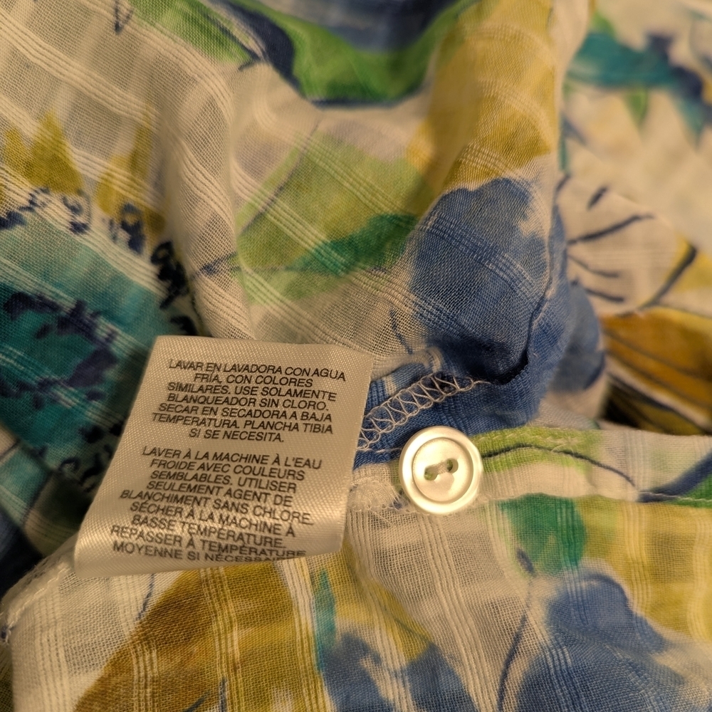 Alfred Dunner Blue Green Floral Blouse 100% Cotton - Picture 6 of 7